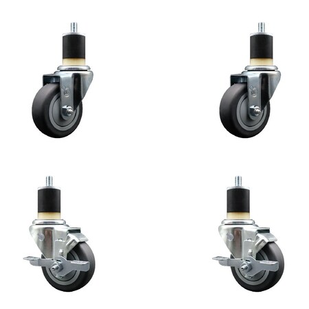 Service Caster 3.5'' Thermoplastic Rubber Wheel Swivel 1-7/8'' Expanding Stem Caster Set 2 Brakes, 4PK SCC-EX20S3514-TPRB-2-TLB-2-178